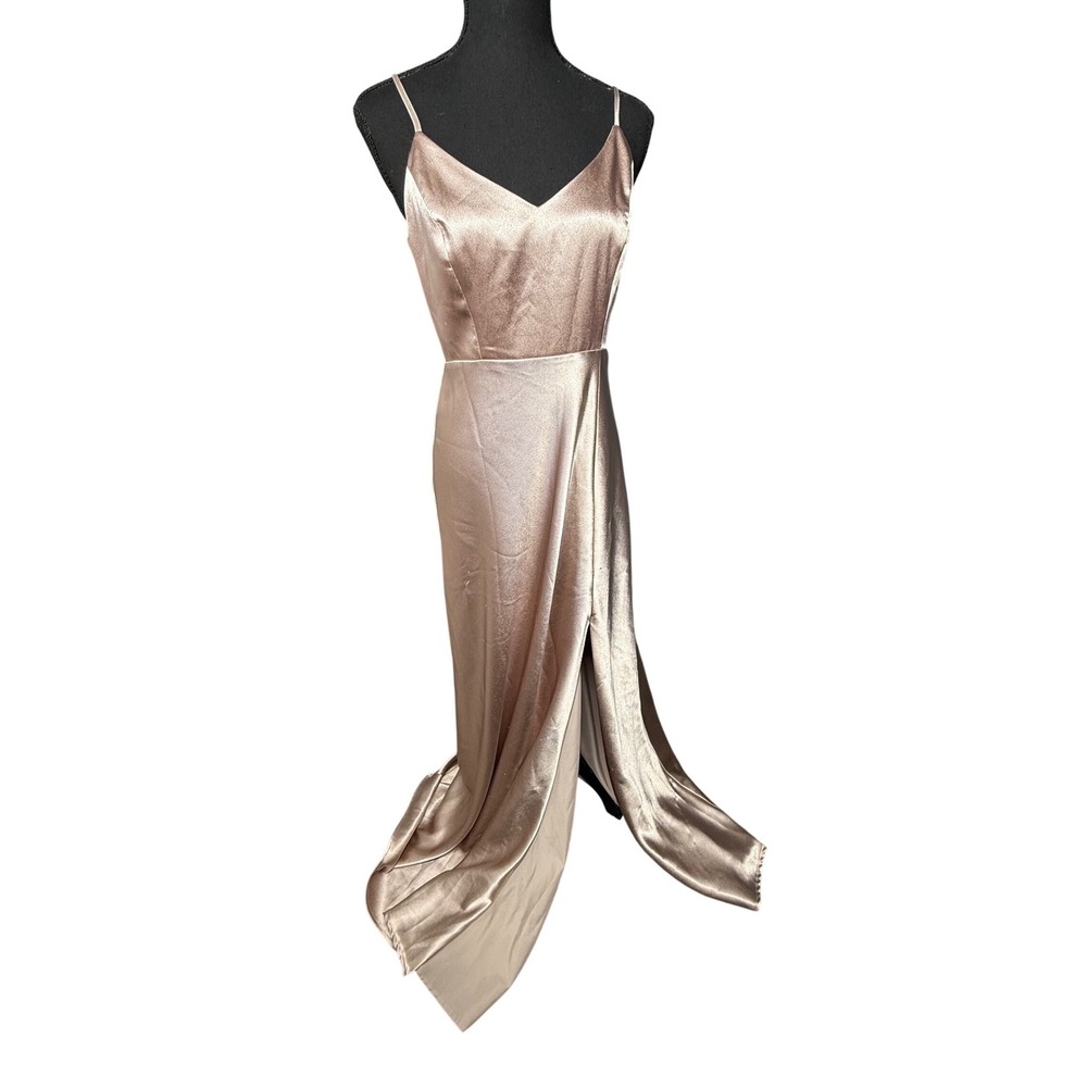 Birdy Grey Mia Shiny Satin Convertible Maxi Dress‎ Champagne Bridesmaid Gown S